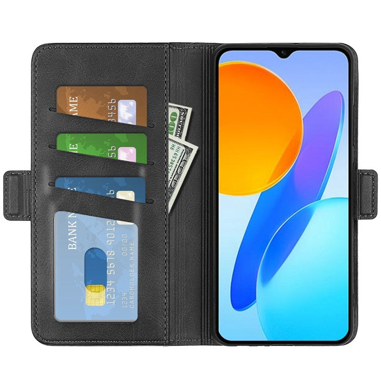 For Honor X8 5G PU Leather Dual Magnetic Clasp Phone Case Calf Texture Stand Wallet Anti-drop Cover - Black
