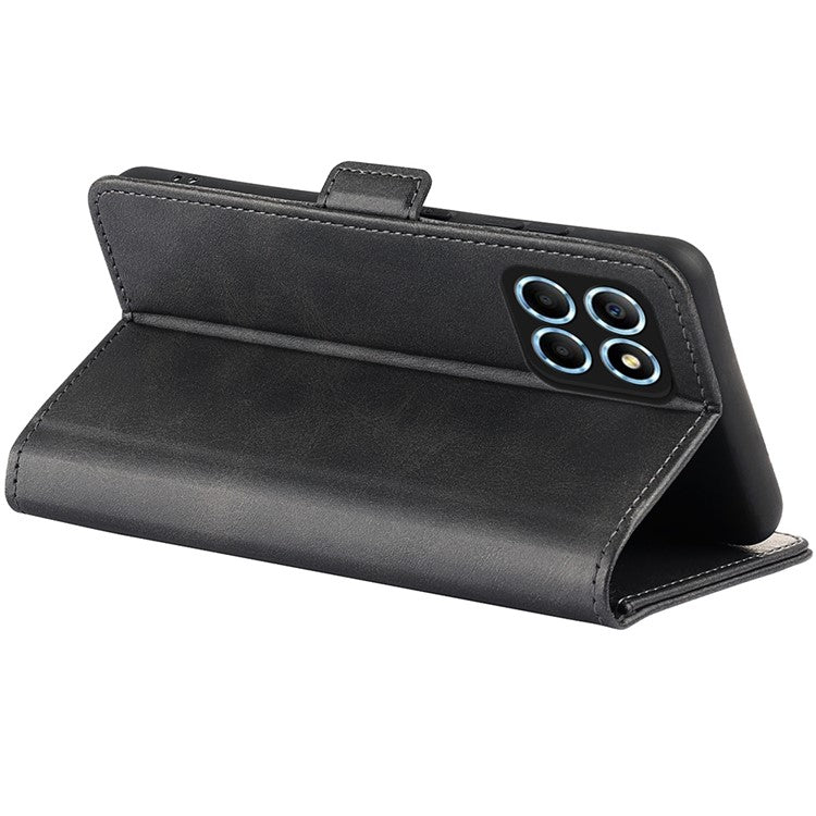 For Honor X8 5G PU Leather Dual Magnetic Clasp Phone Case Calf Texture Stand Wallet Anti-drop Cover - Black