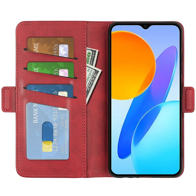 For Honor X8 5G PU Leather Dual Magnetic Clasp Phone Case Calf Texture Stand Wallet Anti-drop Cover - Red