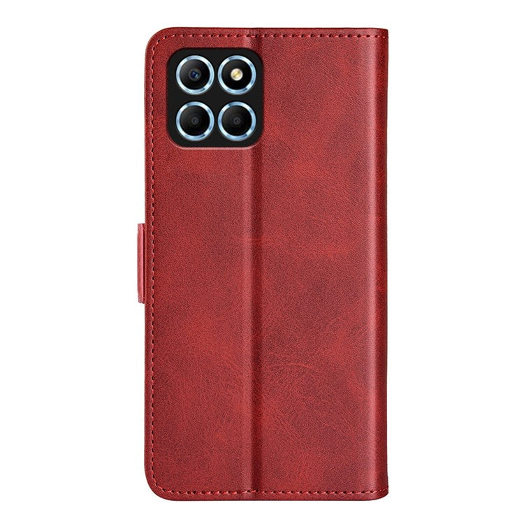 For Honor X8 5G PU Leather Dual Magnetic Clasp Phone Case Calf Texture Stand Wallet Anti-drop Cover - Red