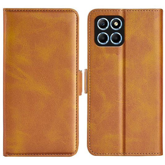 For Honor X8 5G PU Leather Dual Magnetic Clasp Phone Case Calf Texture Stand Wallet Anti-drop Cover - Yellow