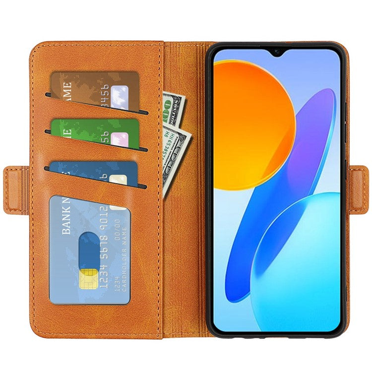 For Honor X8 5G PU Leather Dual Magnetic Clasp Phone Case Calf Texture Stand Wallet Anti-drop Cover - Yellow