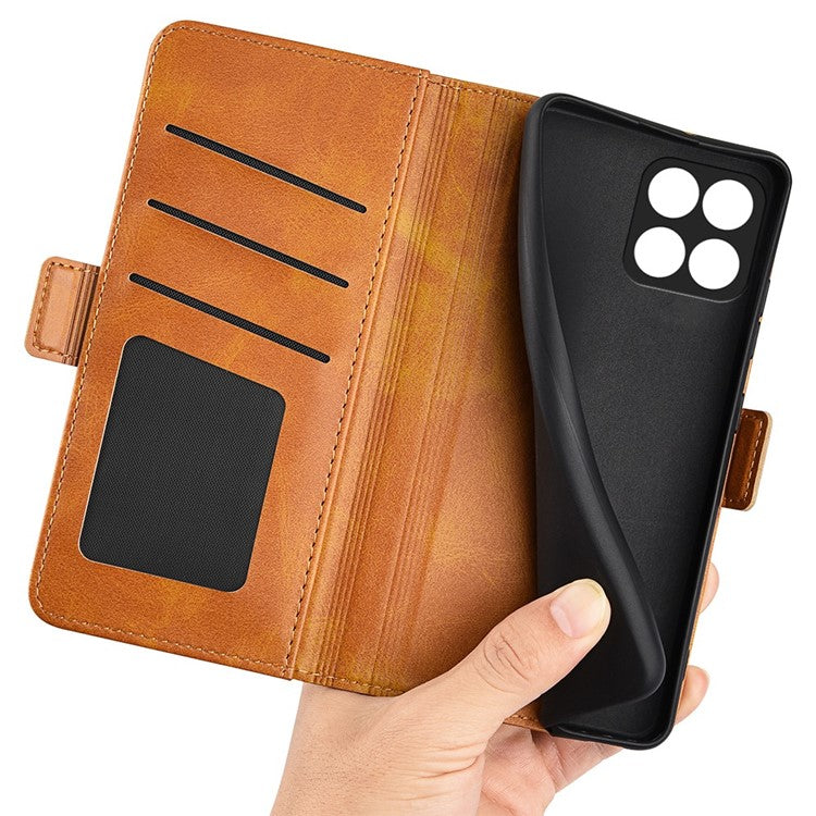For Honor X8 5G PU Leather Dual Magnetic Clasp Phone Case Calf Texture Stand Wallet Anti-drop Cover - Yellow