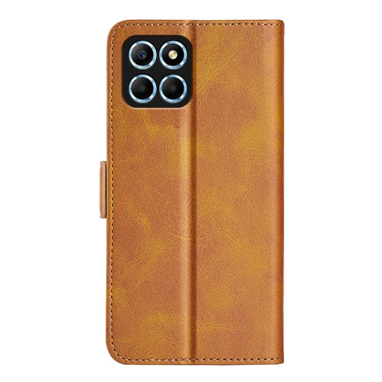 For Honor X8 5G PU Leather Dual Magnetic Clasp Phone Case Calf Texture Stand Wallet Anti-drop Cover - Yellow