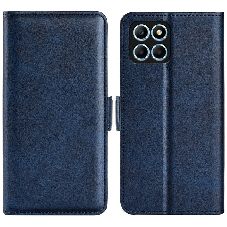 For Honor X8 5G PU Leather Dual Magnetic Clasp Phone Case Calf Texture Stand Wallet Anti-drop Cover - Blue