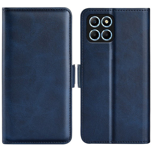 For Honor X8 5G PU Leather Dual Magnetic Clasp Phone Case Calf Texture Stand Wallet Anti-drop Cover - Blue