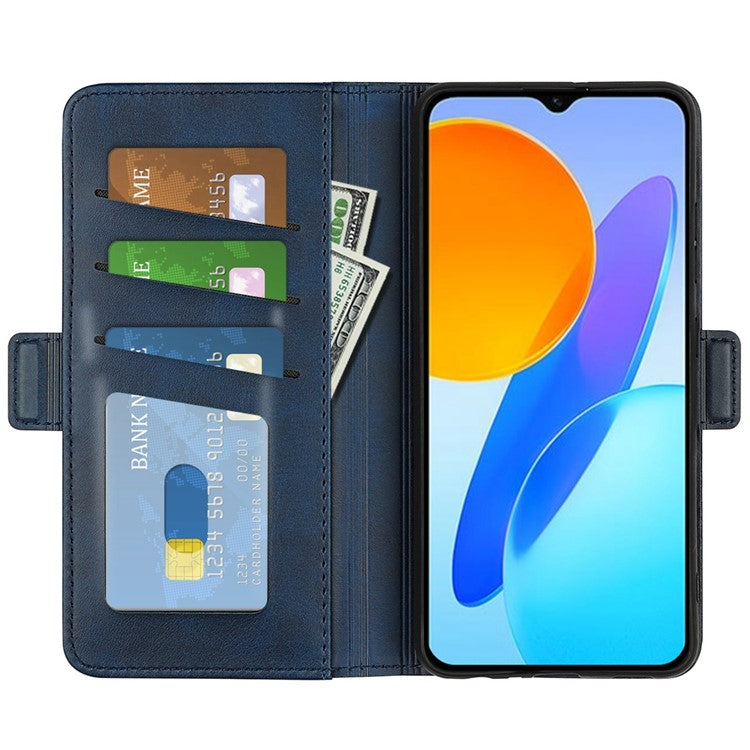 For Honor X8 5G PU Leather Dual Magnetic Clasp Phone Case Calf Texture Stand Wallet Anti-drop Cover - Blue