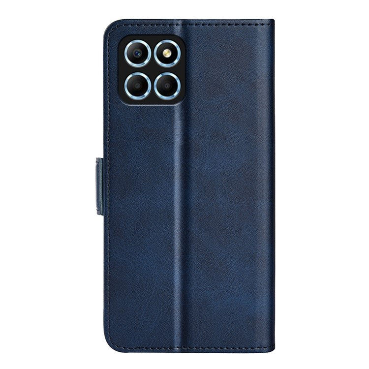 For Honor X8 5G PU Leather Dual Magnetic Clasp Phone Case Calf Texture Stand Wallet Anti-drop Cover - Blue