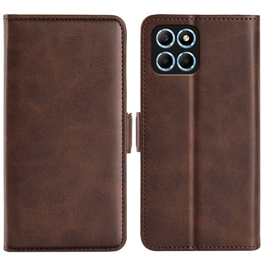 For Honor X8 5G PU Leather Dual Magnetic Clasp Phone Case Calf Texture Stand Wallet Anti-drop Cover - Brown