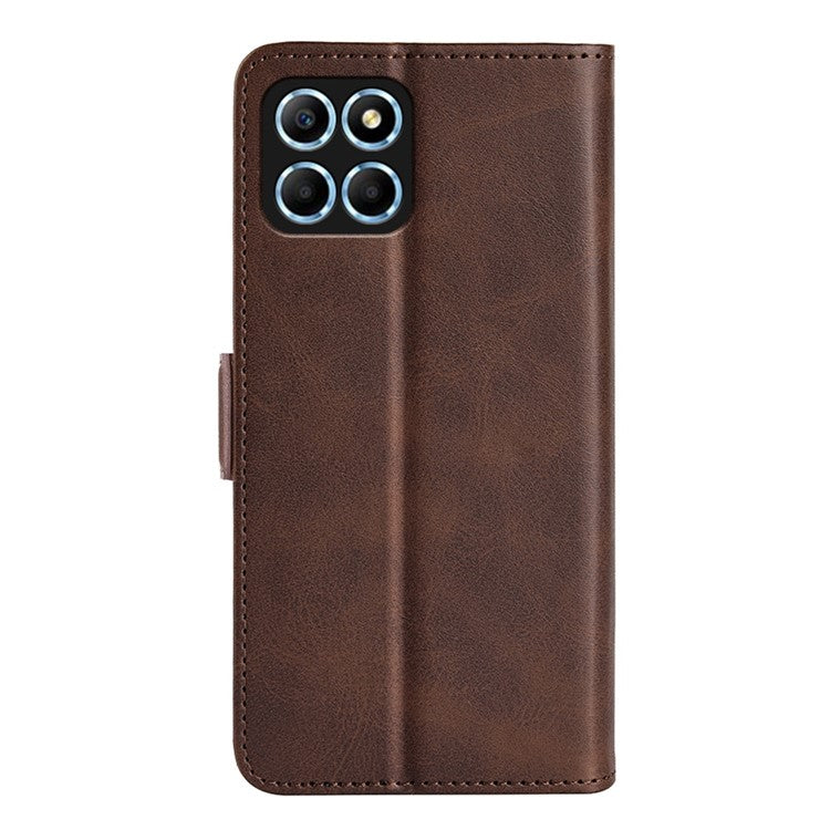 For Honor X8 5G PU Leather Dual Magnetic Clasp Phone Case Calf Texture Stand Wallet Anti-drop Cover - Brown