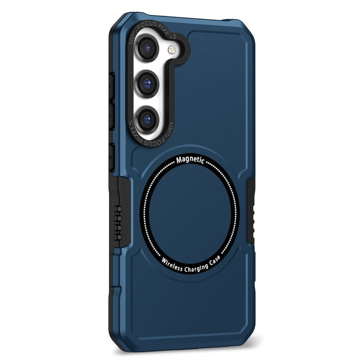 For Samsung Galaxy S23+ Camera Lens Frame Design Phone Cover Magnetic Wireless Charging PC + TPU Shockproof Case - Dark Blue