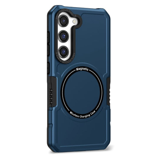 For Samsung Galaxy S23+ Camera Lens Frame Design Phone Cover Magnetic Wireless Charging PC + TPU Shockproof Case - Dark Blue