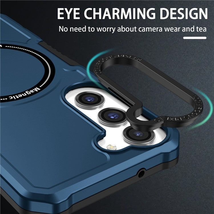For Samsung Galaxy S23+ Camera Lens Frame Design Phone Cover Magnetic Wireless Charging PC + TPU Shockproof Case - Dark Blue