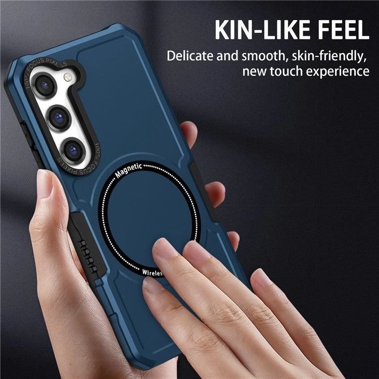 For Samsung Galaxy S23+ Camera Lens Frame Design Phone Cover Magnetic Wireless Charging PC + TPU Shockproof Case - Dark Blue