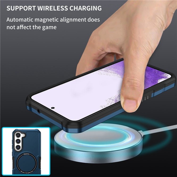 For Samsung Galaxy S23+ Camera Lens Frame Design Phone Cover Magnetic Wireless Charging PC + TPU Shockproof Case - Dark Blue