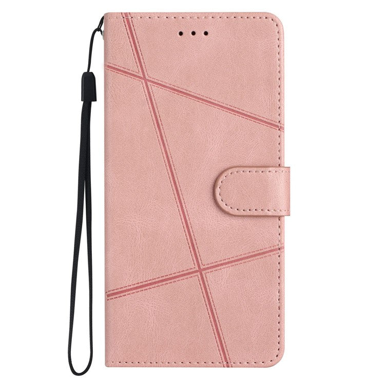 Wallet Phone Case for Oppo A17 4G / A17k 4G Lines Imprinted Protective Case Crazy Horse Texture PU Leather Cover with Strap - Rose Gold