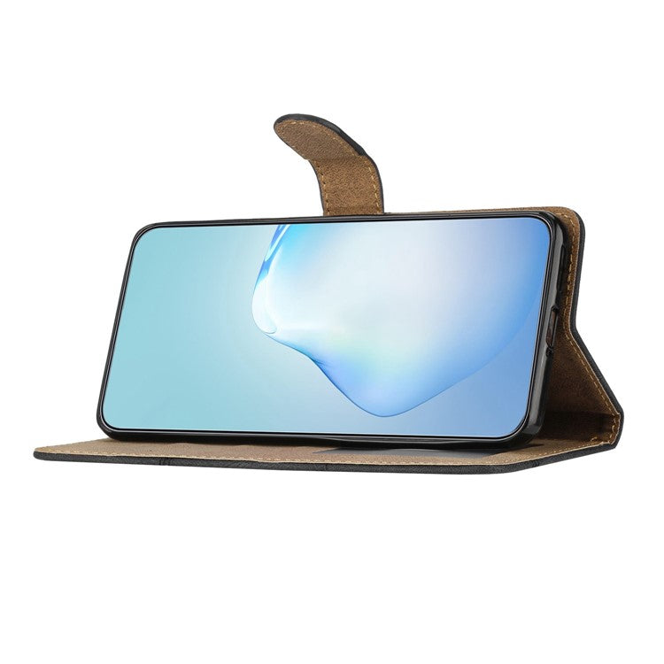 Wallet Phone Case for Oppo A17 4G / A17k 4G Lines Imprinted Protective Case Crazy Horse Texture PU Leather Cover with Strap - Blue