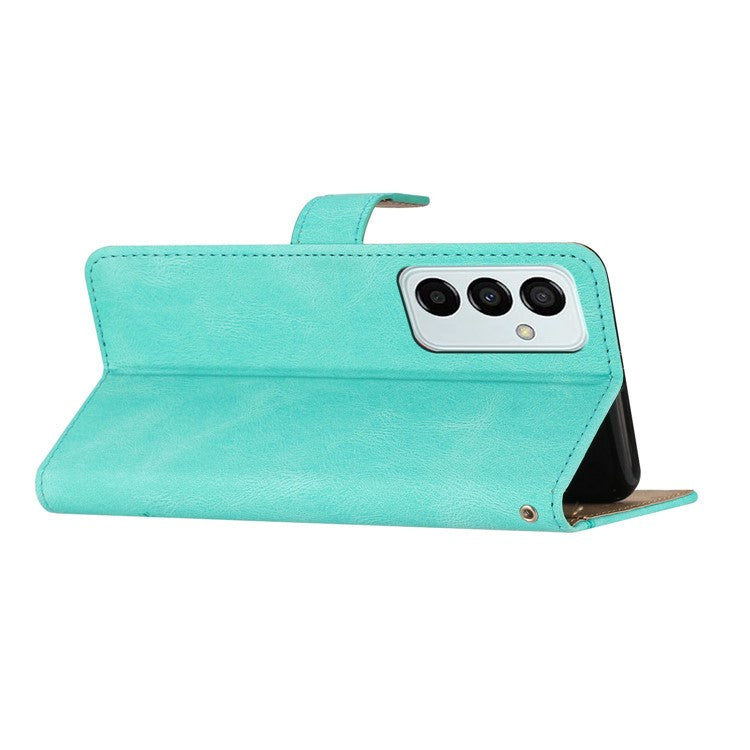 Wallet Phone Case for Samsung Galaxy F23 5G / M23 5G Shockproof PU Leather Cover Crazy Horse Texture Stand Case with Strap - Green