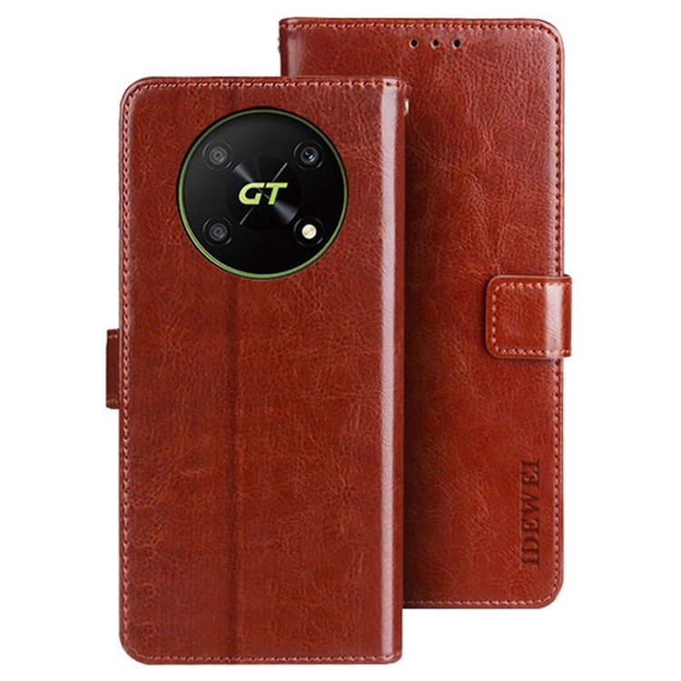IDEWEI For Honor X40 GT 5G / X9 5G / X30 5G / Magic4 Lite 5G PU Leather Flip Stand Wallet Cover Crazy Horse Texture Anti-drop Phone Protective Case - Brown