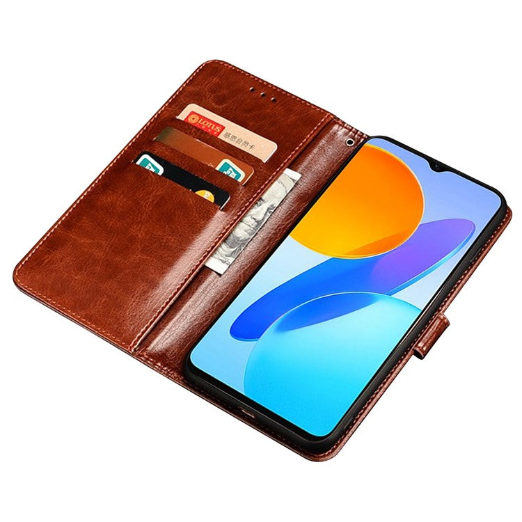 IDEWEI For Honor X40 GT 5G / X9 5G / X30 5G / Magic4 Lite 5G PU Leather Flip Stand Wallet Cover Crazy Horse Texture Anti-drop Phone Protective Case - Brown