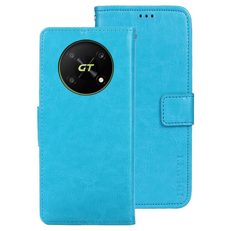IDEWEI For Honor X40 GT 5G / X9 5G / X30 5G / Magic4 Lite 5G PU Leather Flip Stand Wallet Cover Crazy Horse Texture Anti-drop Phone Protective Case - Sky Blue