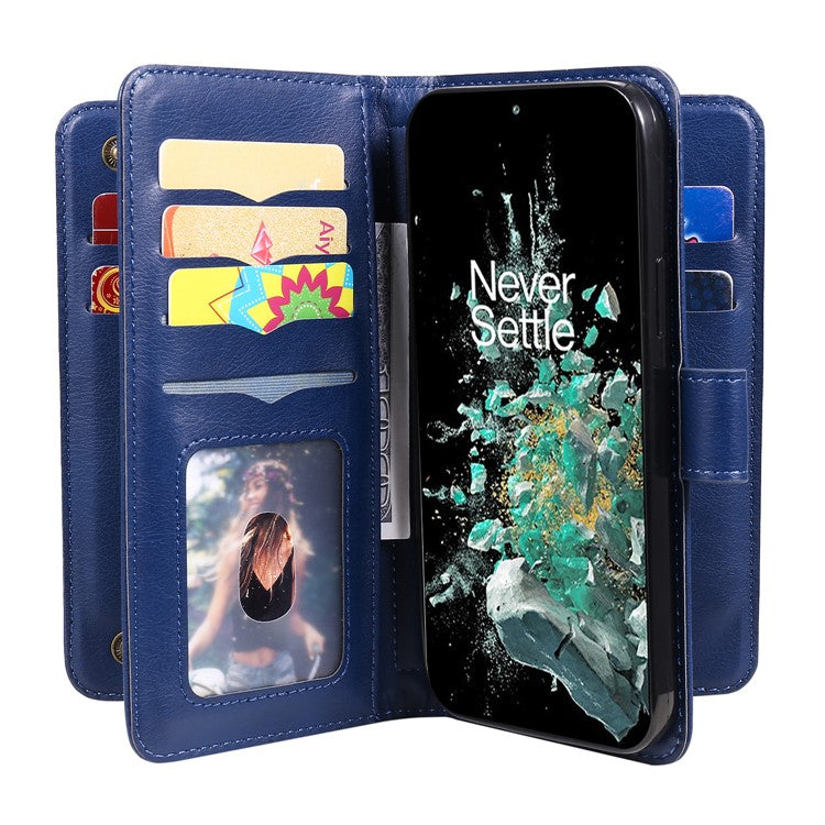 KT Multi-functional Series-1 for OnePlus 10T 5G / Ace Pro 5G PU Leather Wallet Case Magnetic Clasp Phone Stand Cover with 10 Card Slots - Dark Blue