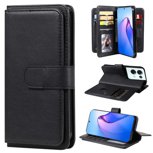 KT Multi-functional Series-1 for Oppo Reno8 Pro 5G (Global Version) / Reno8 Pro+ (China) 5G PU Leather Phone Cover Stand Wallet Scratch-resistant Case with 10 Card Slots - Black