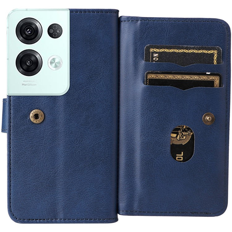 KT Multi-functional Series-1 for Oppo Reno8 Pro 5G (Global Version) / Reno8 Pro+ (China) 5G PU Leather Phone Cover Stand Wallet Scratch-resistant Case with 10 Card Slots - Dark Blue