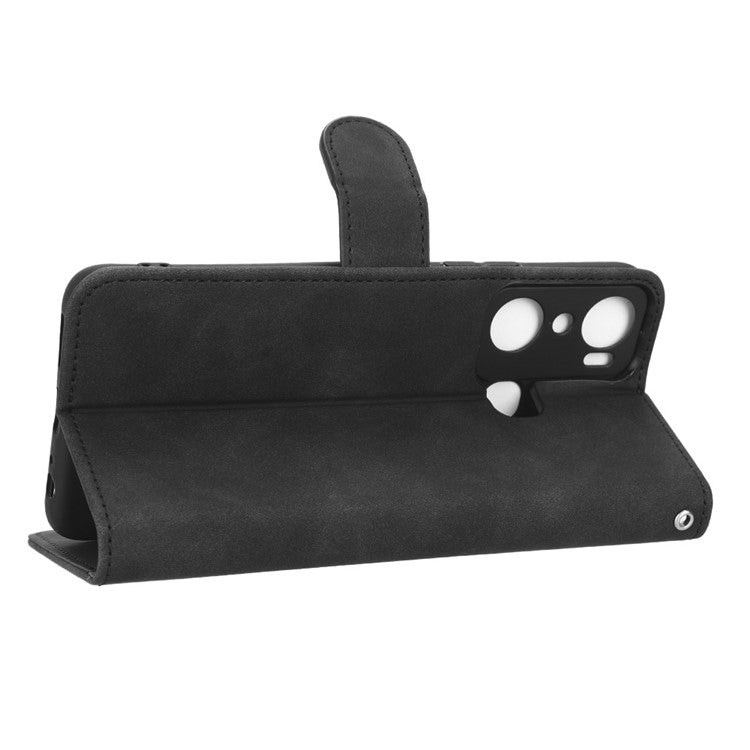 For Infinix Hot 20i 4G PU Leather Stand Magnetic Absorption Case Skin-Touch Feeling Shockproof Wallet Flip Phone Cover - Black