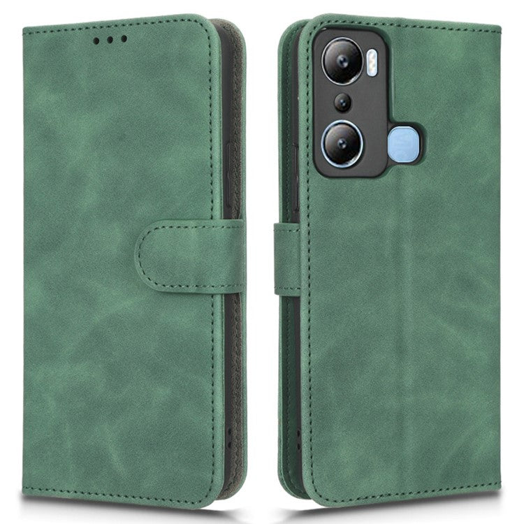 For Infinix Hot 20i 4G PU Leather Stand Magnetic Absorption Case Skin-Touch Feeling Shockproof Wallet Flip Phone Cover - Green