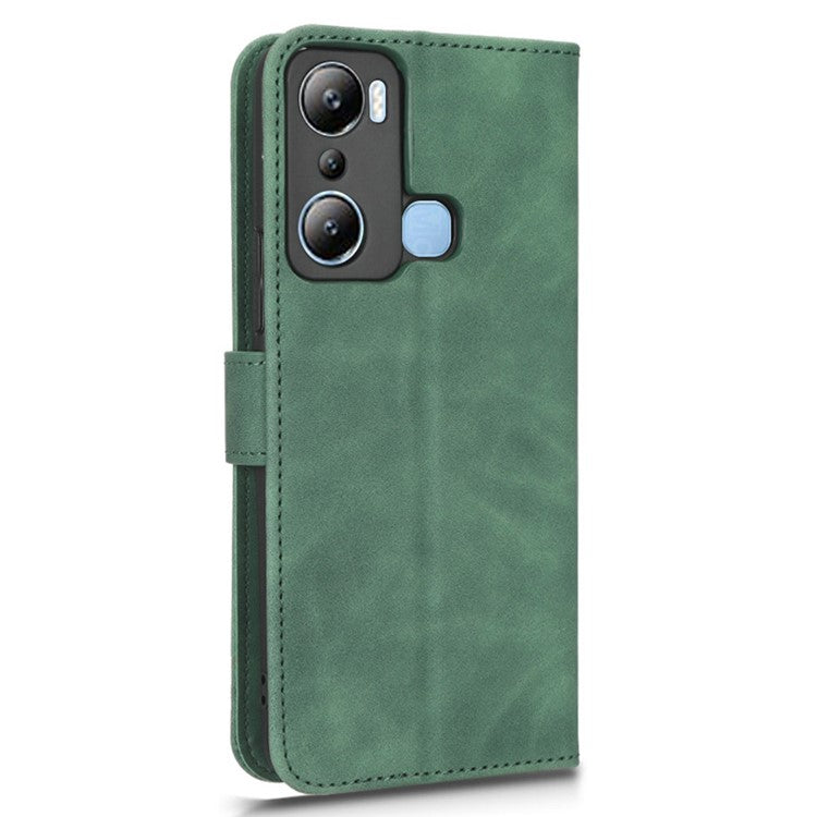 For Infinix Hot 20i 4G PU Leather Stand Magnetic Absorption Case Skin-Touch Feeling Shockproof Wallet Flip Phone Cover - Green