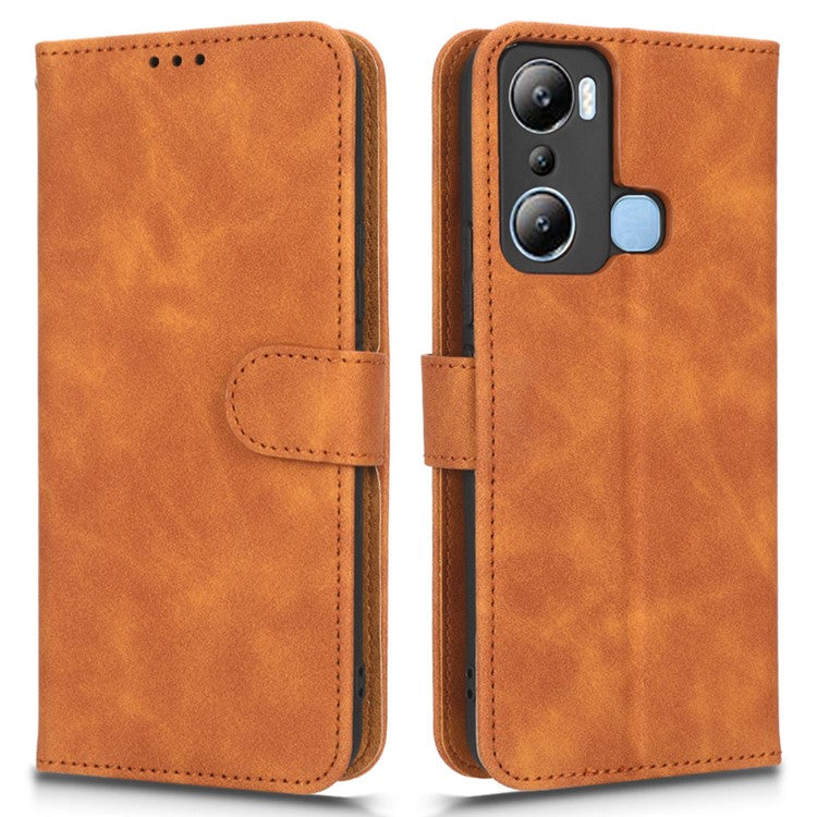 For Infinix Hot 20i 4G PU Leather Stand Magnetic Absorption Case Skin-Touch Feeling Shockproof Wallet Flip Phone Cover - Brown