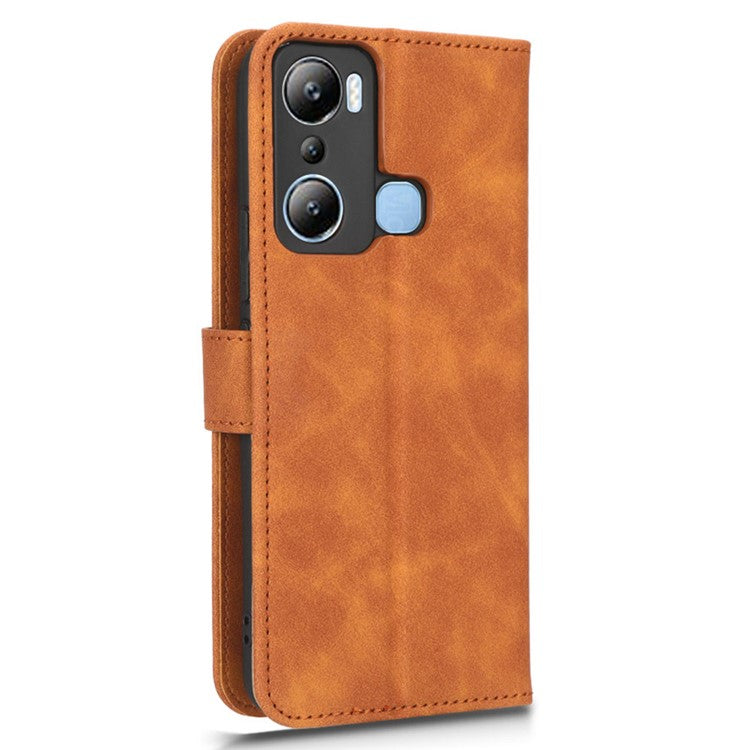 For Infinix Hot 20i 4G PU Leather Stand Magnetic Absorption Case Skin-Touch Feeling Shockproof Wallet Flip Phone Cover - Brown