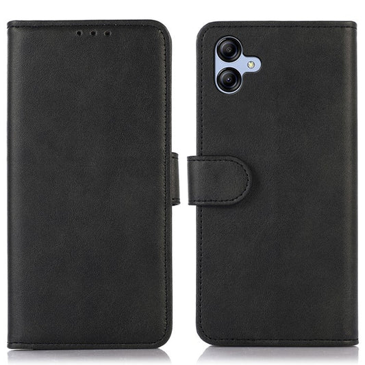For Samsung Galaxy A04e 4G Cowhide Texture Phone Stand Wallet Case PU Leather + TPU Protective Cover - Black