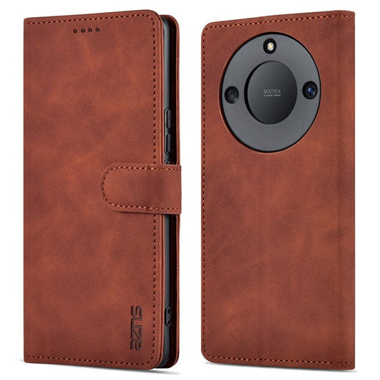 AZNS For Honor X40 5G Phone Protective Flip Cover Shockproof PU Leather + TPU Interior Case with Stand - Brown