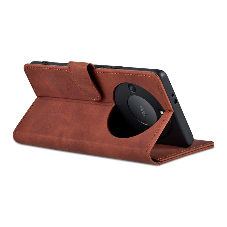 AZNS For Honor X40 5G Phone Protective Flip Cover Shockproof PU Leather + TPU Interior Case with Stand - Brown