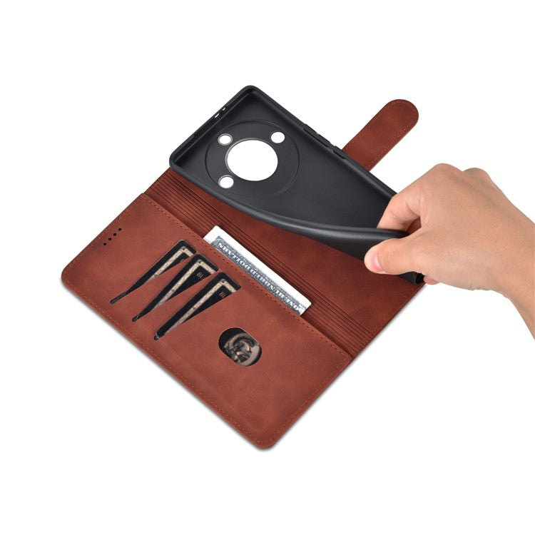 AZNS For Honor X40 5G Phone Protective Flip Cover Shockproof PU Leather + TPU Interior Case with Stand - Brown
