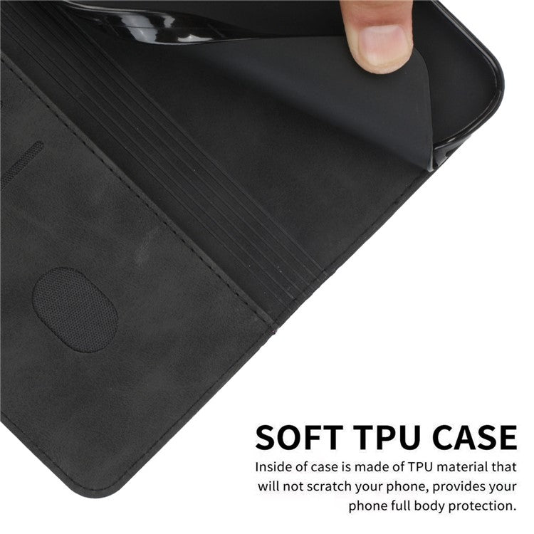 For Motorola Edge 30 Neo 5G / Edge 30 Lite Magnetic Auto-absorbed Anti-drop Phone Cover Skin-touch PU Leather Phone Case Imprinted Rhombus Pattern Wallet Stand - Black