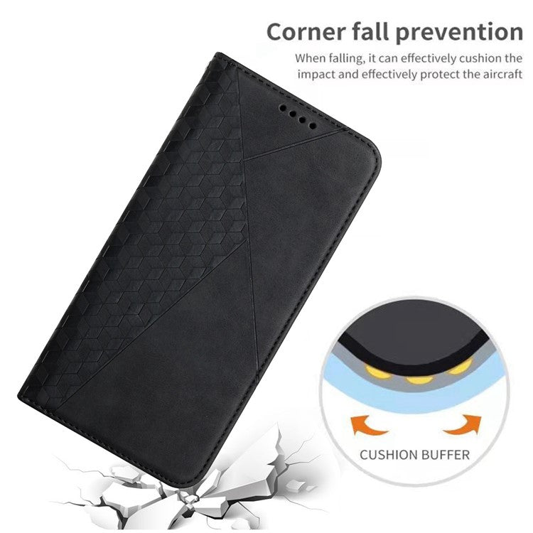For Motorola Edge 30 Neo 5G / Edge 30 Lite Magnetic Auto-absorbed Anti-drop Phone Cover Skin-touch PU Leather Phone Case Imprinted Rhombus Pattern Wallet Stand - Black