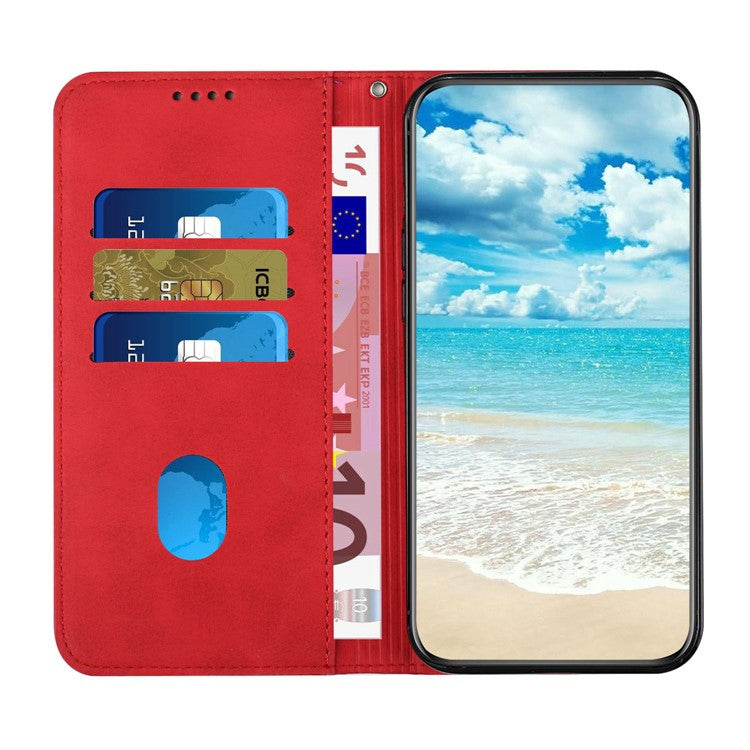For Motorola Edge 30 Neo 5G / Edge 30 Lite Magnetic Auto-absorbed Anti-drop Phone Cover Skin-touch PU Leather Phone Case Imprinted Rhombus Pattern Wallet Stand - Red