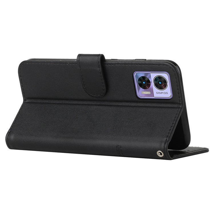 For Motorola Edge 30 Neo 5G Stitching Lines Magnetic Clasp PU Leather Case Stand Wallet Anti-drop Phone Cover with Strap - Black