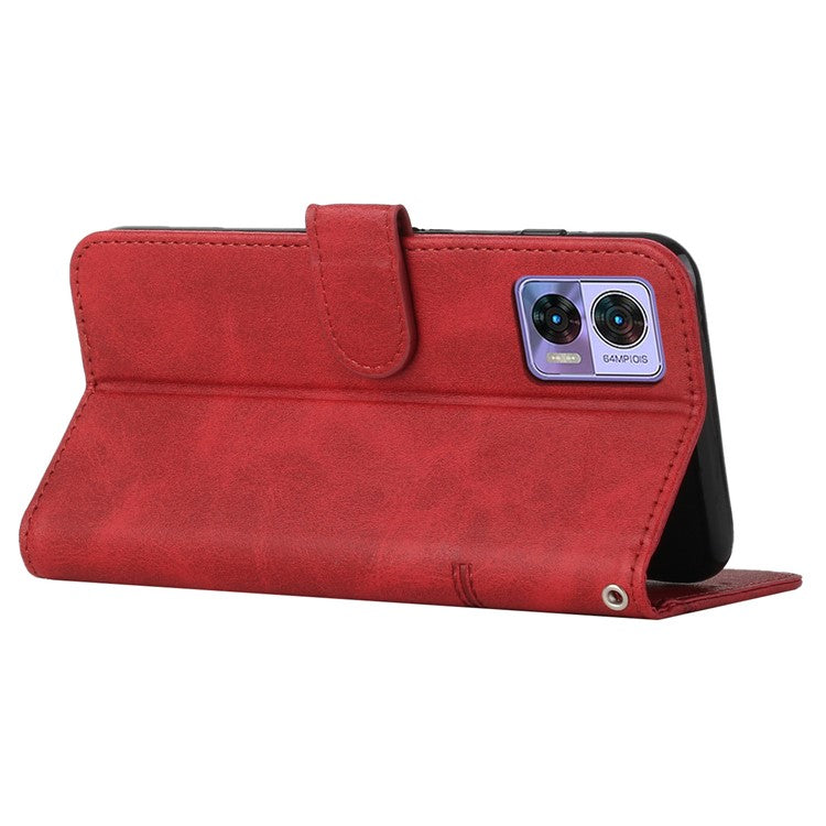 For Motorola Edge 30 Neo 5G Stitching Lines Magnetic Clasp PU Leather Case Stand Wallet Anti-drop Phone Cover with Strap - Red