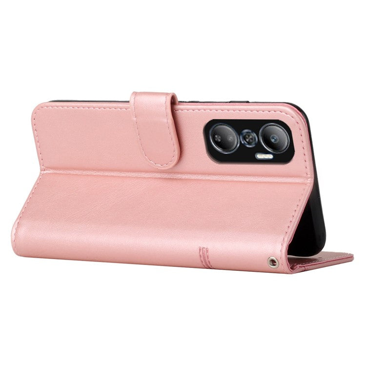 For Infinix Hot 20 4G Stand Wallet Stitching Lines Cell Phone Case PU Leather Magnetic Clasp Protective Cover with Strap - Rose Gold