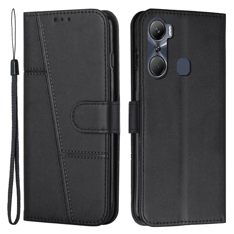 Stitching Design Wallet Stand Case for Infinix Hot 12 Pro 4G, Anti-Scratch PU Leather Magnetic Closure Phone Cover with Strap - Black