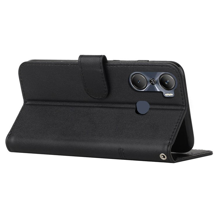 Stitching Design Wallet Stand Case for Infinix Hot 12 Pro 4G, Anti-Scratch PU Leather Magnetic Closure Phone Cover with Strap - Black