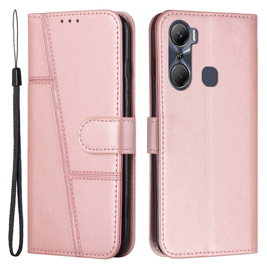 Stitching Design Wallet Stand Case for Infinix Hot 12 Pro 4G, Anti-Scratch PU Leather Magnetic Closure Phone Cover with Strap - Rose Gold