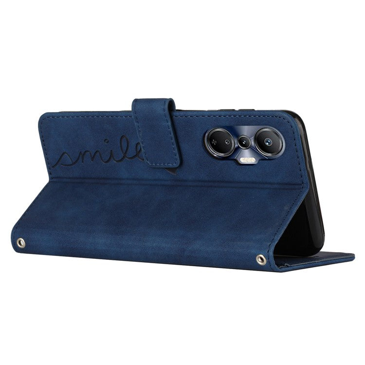 For Infinix Hot 20S 4G PU Leather Case Heart Shape Imprinted Wallet Stand Flip Cover with Shoulder Strap - Sapphire