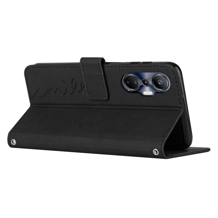 For Infinix Hot 20S 4G Imprinted Heart Shape PU Leather Case Skin-Touch Feeling Stand Wallet Shockproof Phone Cover with Strap - Black