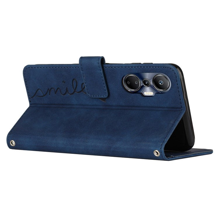 For Infinix Hot 20S 4G Imprinted Heart Shape PU Leather Case Skin-Touch Feeling Stand Wallet Shockproof Phone Cover with Strap - Sapphire