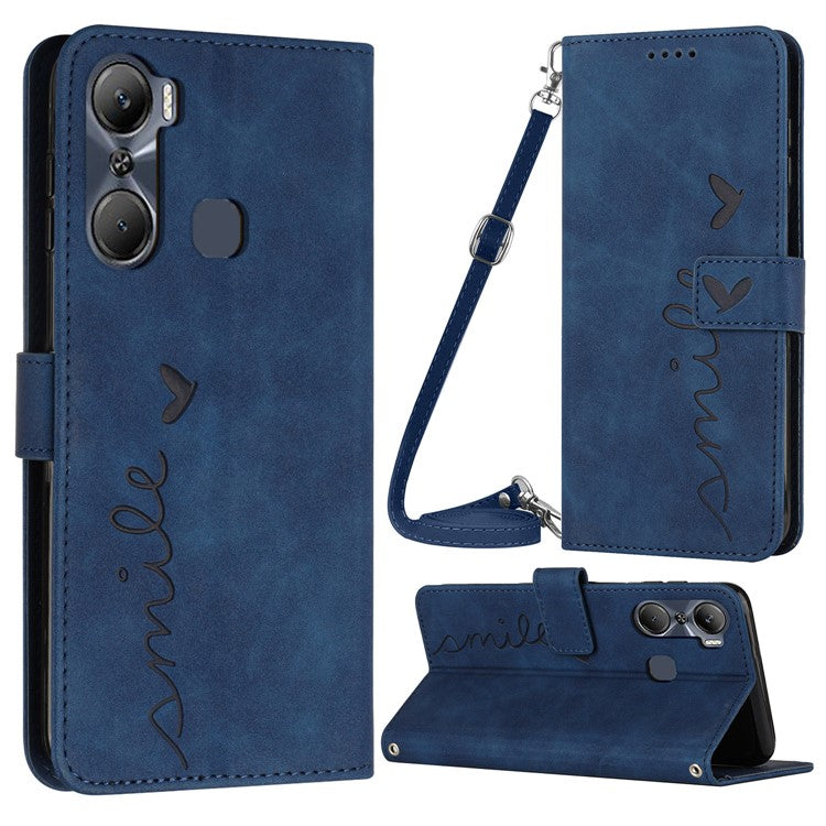 For Infinix Hot 12 Pro 4G PU Leather Case Imprinted Heart Shape Wallet Stand Shockproof Cover with Shoulder Strap - Sapphire